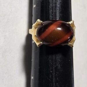 vintage Sarah Coventry "Wood Nymph" ring, first produced in 1972. faux Tiger Eye